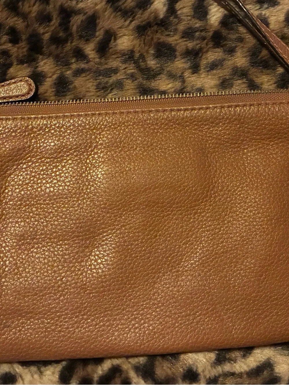 Michael Kors Tan Pebbled Leather Wristlet with MK Medallion